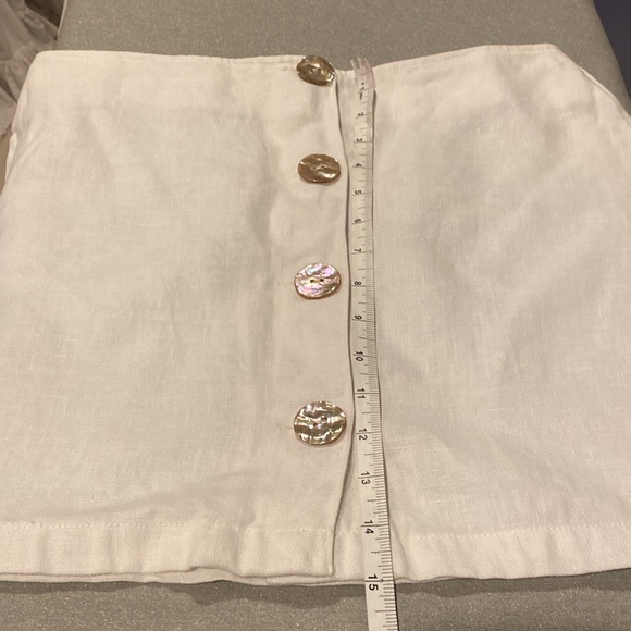 White Linen Mini Skirt with Real Mother of Pearl Buttons - Picture 12 of 13